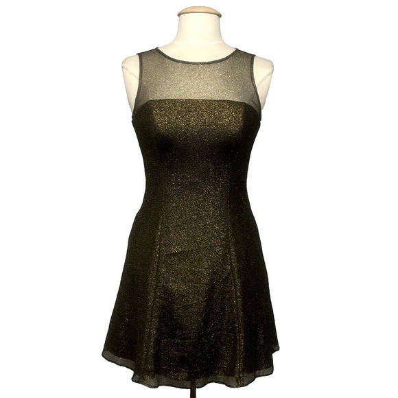 Aidan Aidan Mattox Womens Dress‎ 6 Black Gold Metallic Sparkle Mini Fairygrunge - Picture 1 of 16